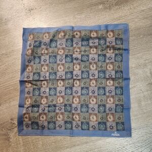 Fendi 17x17 Blue and Brown Patterned Handkerchief